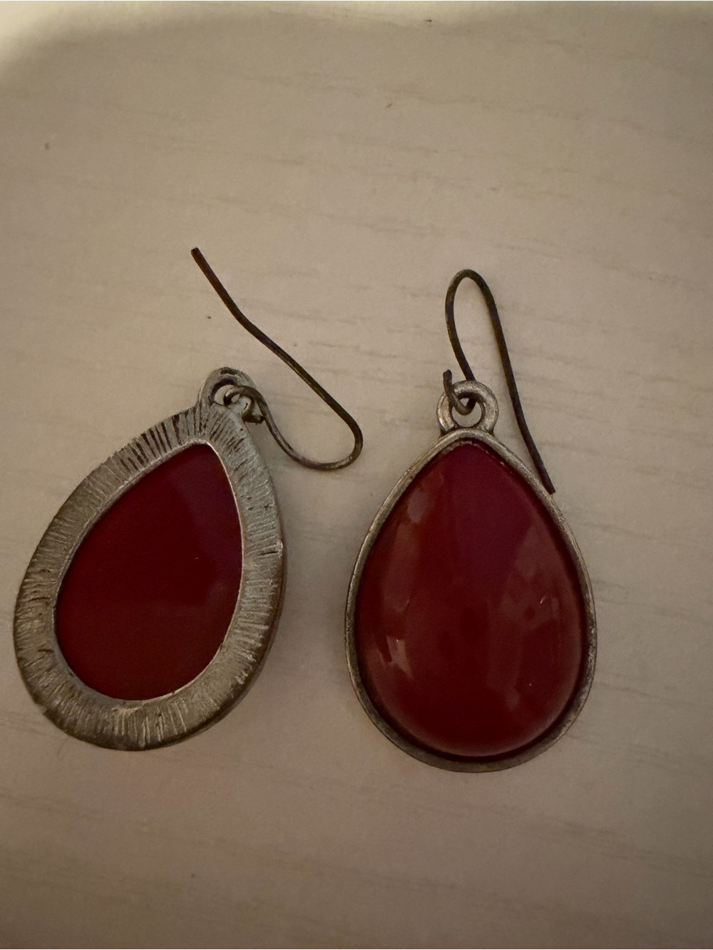 Premier Designs Red Teardrop Dangle Earrings - Silver Tone